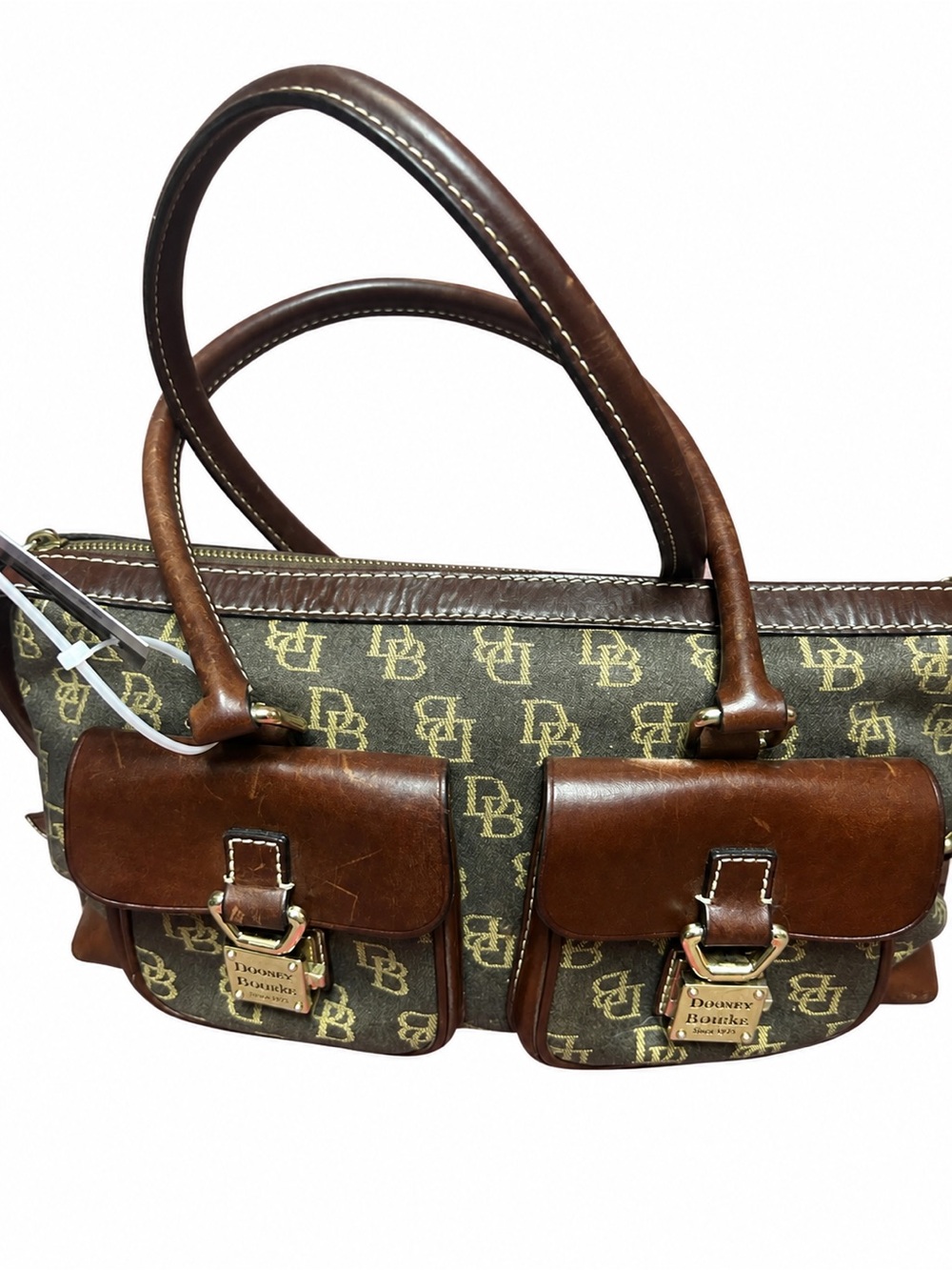 Dooney & Bourke Brown Logo Canvas Double Pocket Shoulder Bag